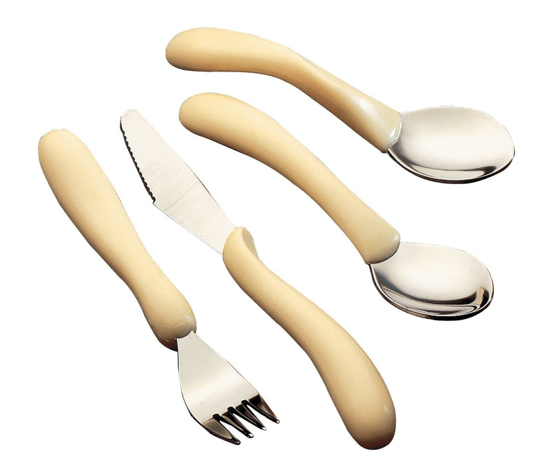 Homecraft Caring Cutlery, For Weak Grip, Arthritis Aids, Knife/Fork/Spoon/Teaspoon, Easy Grip Eating Utensils for Elderly or Disabled, White Handle, Ivory, 4 count (Pack of 1) - NewNest Australia
