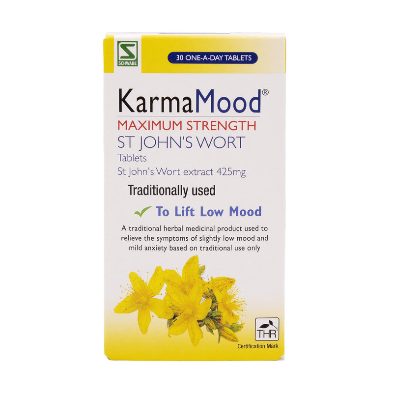 Schwabe KarmaMood Maximum Strength - St John's Wort Extract 425mg - Traditionally Used for Low Mood and Mild Anxiety - Traditional Herbal Medicinal Product - 30 Tablets 30 Count (Pack of 1) - NewNest Australia