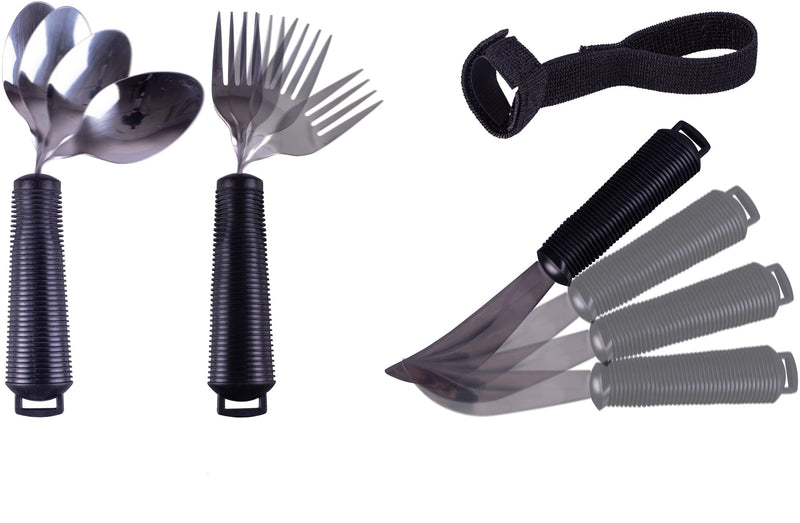 Aidapt Bendable Cutlery Set with a Knife, fork, Spoon and Utensil Straps Soft Grip Eating Aid, Bend to any Angle, Reduce Wrist Stress, ideal for those with Arthritis, Limited Grip and Arm Movement - NewNest Australia