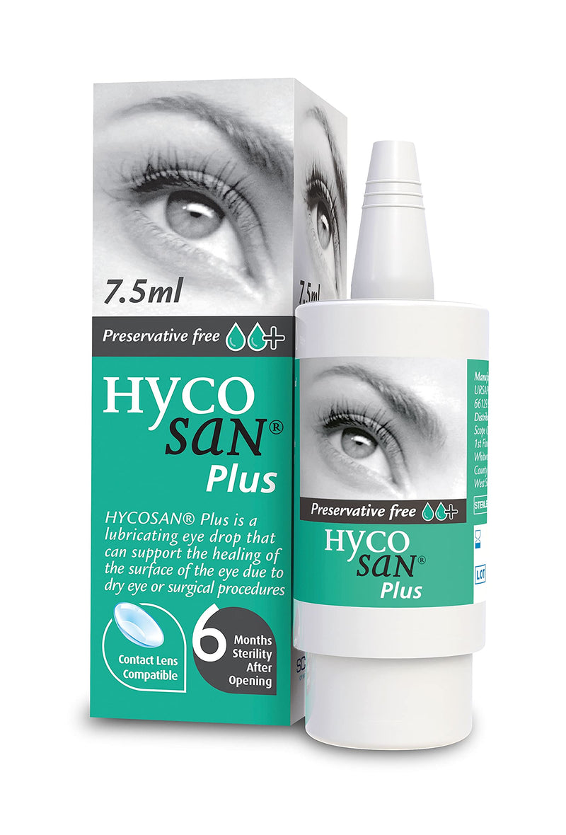 Hycosan Plus - Preservative Free Eyedrops - 0.1% Sodium Hyaluronate and 2% Dexpanthenol to Aid in The Natural Healing of a Damaged Eye Surface Due to Surgery, Injury or Dry Eyes - 7.5ml - NewNest Australia