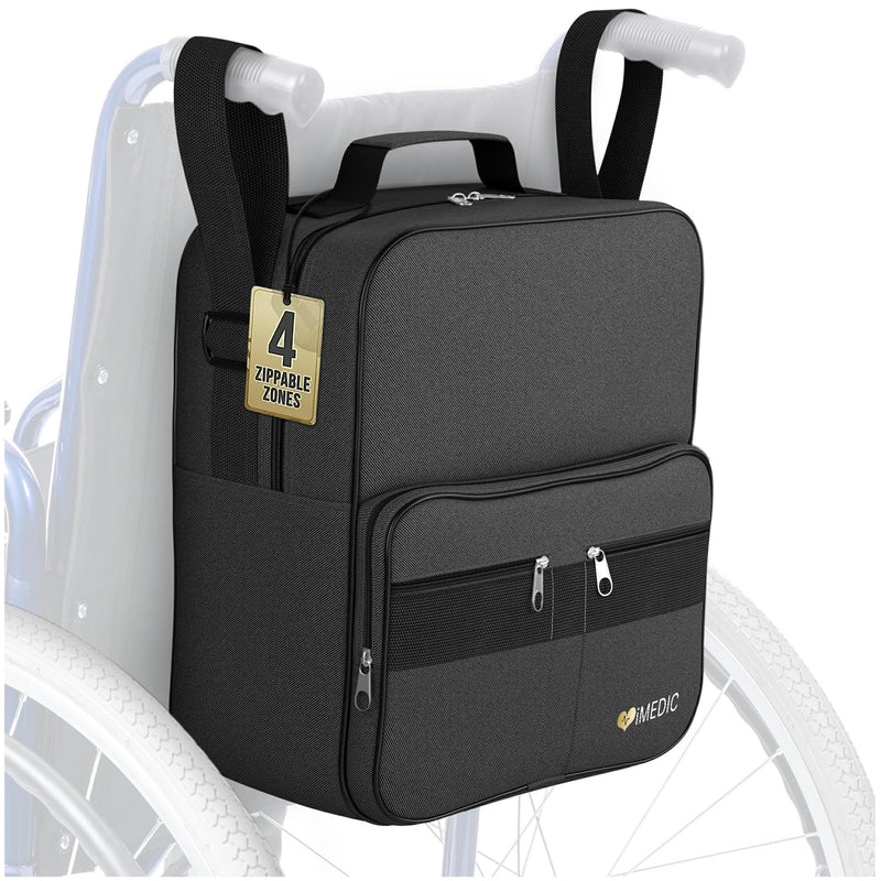 iMedic Deluxe Wheelchair Bag - Wheelchair Backpack – Wheelchair Bags for Back of Chair - Electric Wheelchair Accessories - Wheelchair Storage - Wheelchair & Mobility Scooter Bags & Baskets - Black - NewNest Australia
