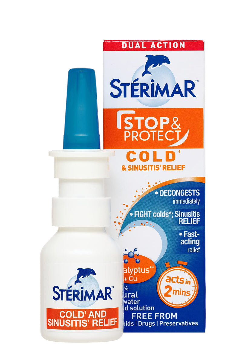 STERIMAR Stop and Protect Cold and Sinusitis Relief- 100 Percent Natural Sea Water based Nasal Spray with Added Copper and Eucalyptus - 20 ml Pump, 20 ml (Pack of 1) 4.61 - NewNest Australia