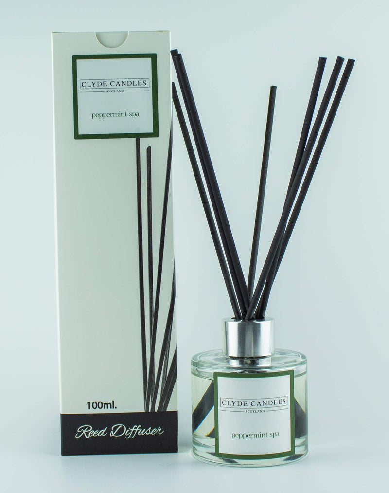 Peppermint Spa Reed Diffuser - Clyde Candles, Luxury Diffuser Oil with a Set of 7 Fibre Sticks, 100ml, Best Aroma Scent for Home, Kitchen, Living Room, Bathroom. Fragrance Diffusers Set with Sticks - NewNest Australia