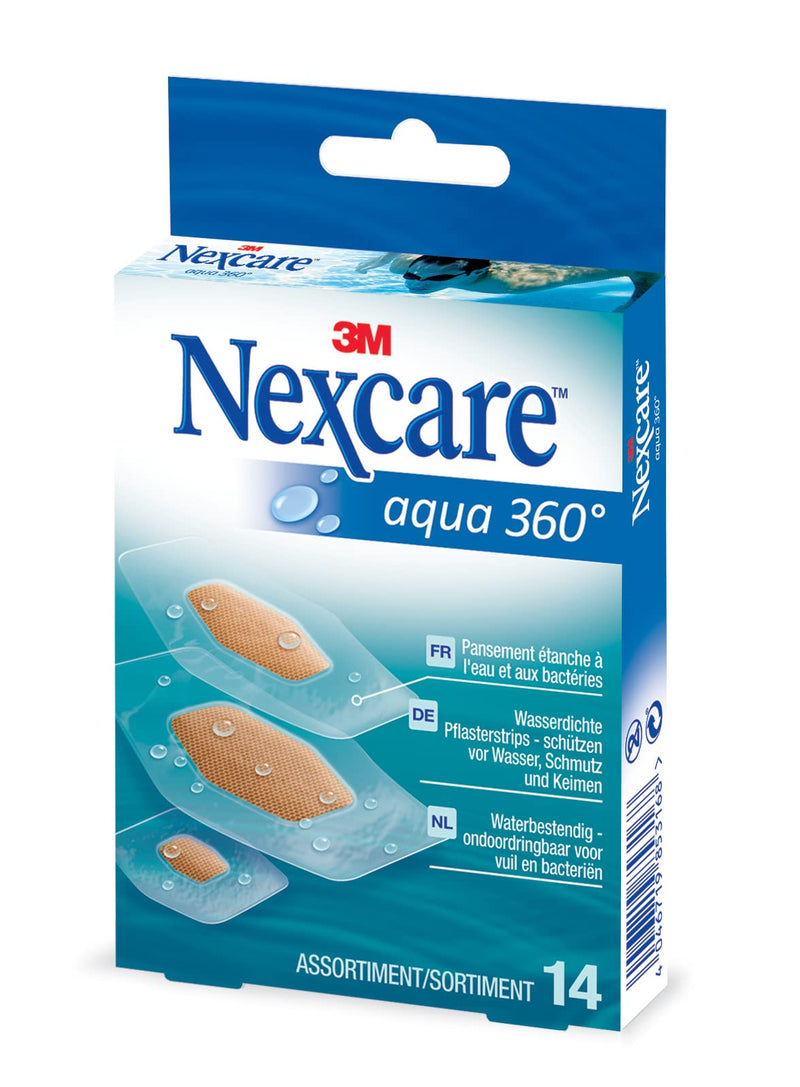 Nexcare Aqua Clear Waterproof Plasters, Assorted Sizes, 14 Plasters per Pack, Waterproof Plasters for Wounds, Minor Scratches and Plasters for First Aid Kits Standard Single - NewNest Australia