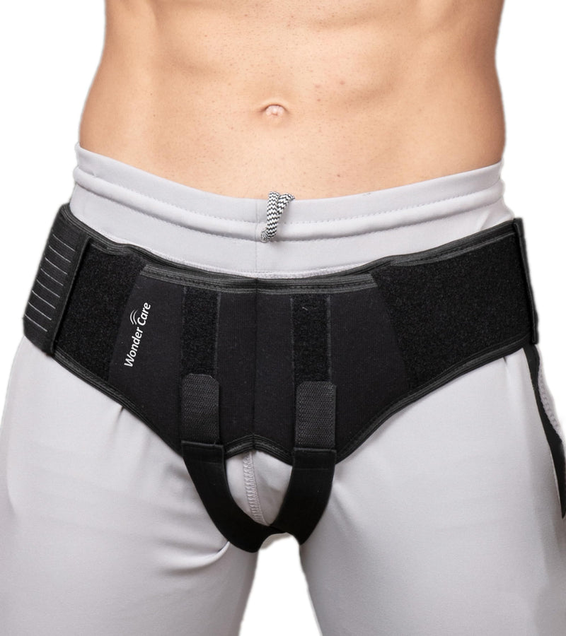 Wonder Care - Inguinal Hernia Support Belt Groin Truss Brace Post Surgery Hernia Pain Relief, Two Compression Pressure Foam Pads, Adjustable Elastic straps-M M (Pack of 1) Black - NewNest Australia