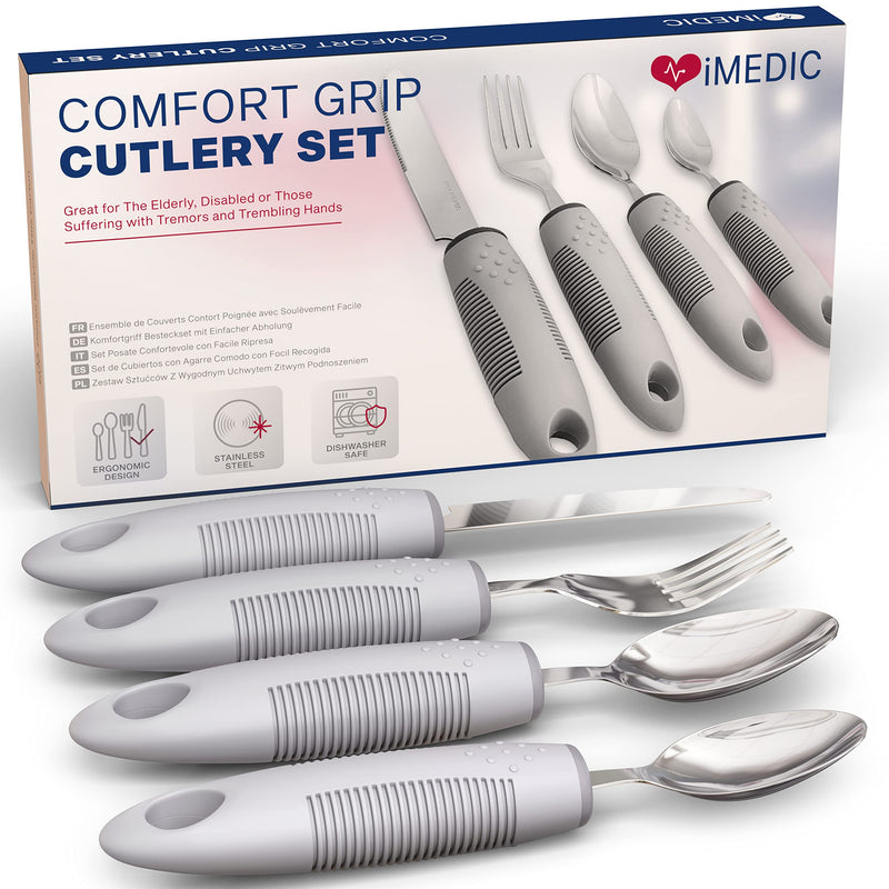 iMedic Comfort Grips Cutlery - Cutlery for Disabled Hands - Dishwasher Safe Disabled Cutlery for Adults - Disability Cutlery for Adults Suffering from Trembling Hands - 1 Set Grey Single - NewNest Australia