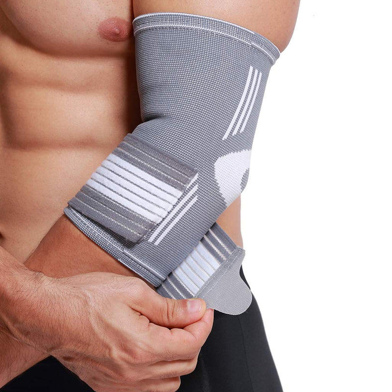 Neotech Care Elbow Brace Support Sleeve - Elastic & Breathable Fabric - Adjustable Compression Strap/Band - For Men, Women, Right or Left Arm - Gray Colour (Size M, 1 Unit) - NewNest Australia