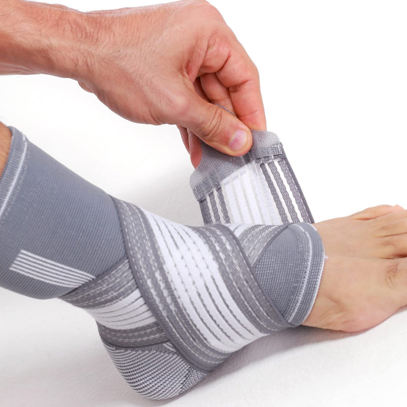 Neotech Care Ankle Brace Support - Elastic & Breathable Fabric - Adjustable Compression Strap - For Men, Women, Youth - Left or Right Foot - Grey Colour (Size M, 1 Unit) - NewNest Australia
