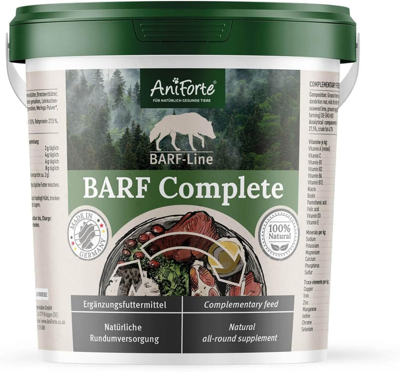 AniForte BARF Complete 1kg for Dogs - 100% Natural Barf Supplement with Minerals, Vitamins & Herbs - Premium Quality, Rich in Calcium & Ideal as Daily All-Round Care for Raw Food Diets