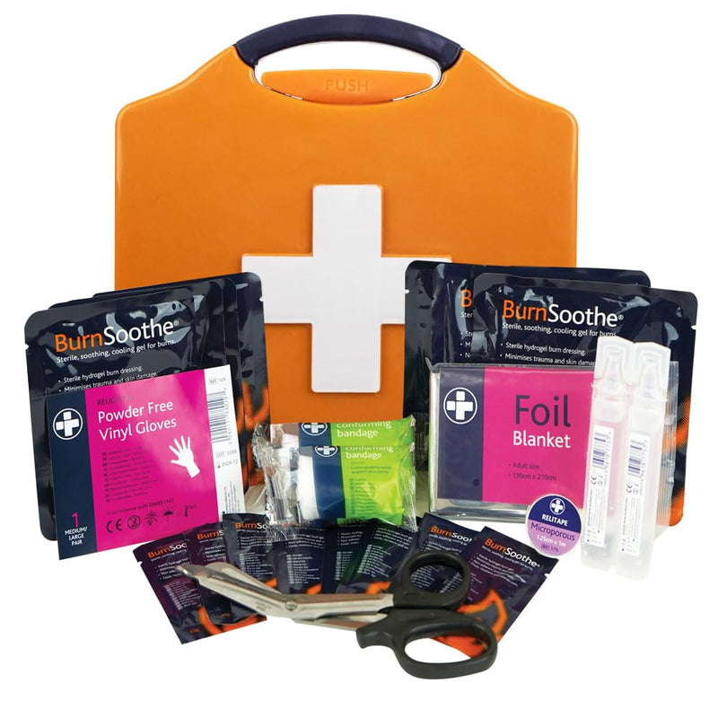 Reliance Medical Burn First Aid Kit In Orange Compact Aura Box First Aid Emergency Burn Kit - Modern Comprehensive Burns Kit. Ideal For Smaller Work Environments (Box Size: 20.5cmh X 20cmw X 6.5cmd) - NewNest Australia