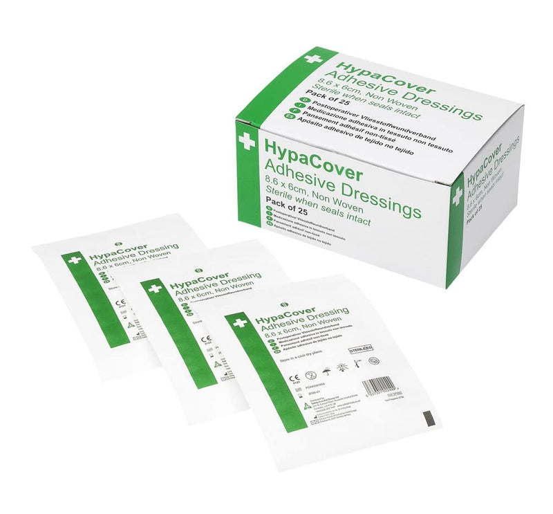 Safety First Aid Group HypaCover Adhesive Wound Dressing - Medium, 8.6 x 6 cm (Pack of 25) Sterile Hypoallergenic Medium (8.6 x 6 cm) Adhesive Dressings Single - NewNest Australia