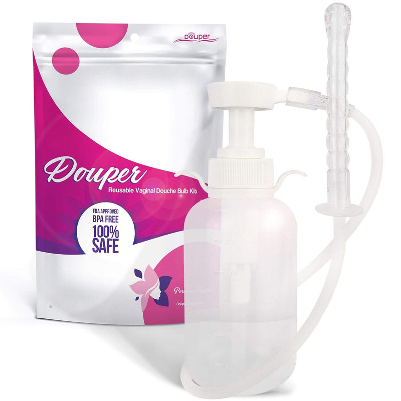 Douper Reusable Vaginal Douche, 300ml Women Vaginal Cleaning System Anal Douche Portable kit with 3 Nozzles, Maintain Feminine Hygiene for Daily Care, BPA & PVC Free - NewNest Australia