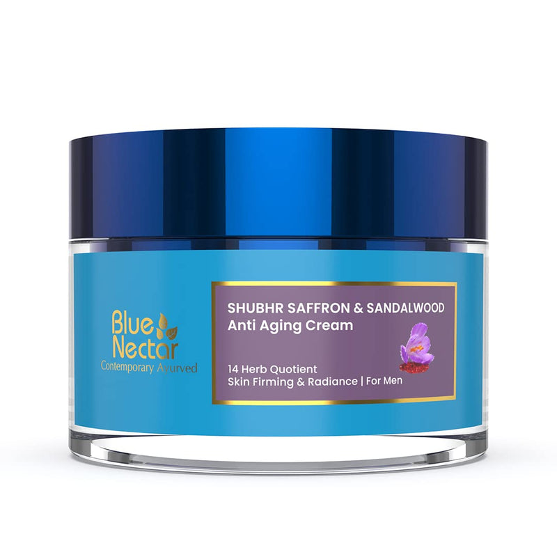 Blue Nectar Men Face Cream, Natural Skin Brightening Cream, Anti Aging Face Cream for Men with Sandalwood, Saffron and Almond Oil (14 Herbs, 50g) - NewNest Australia