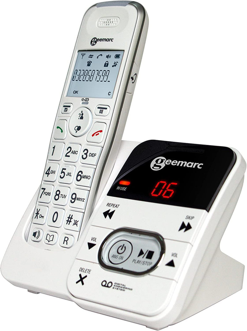 Geemarc Amplidect 295 - Amplified Cordless Home Telephone with Answering Machine and Extra Large Buttons for Seniors - Low to Medium Hearing Loss - Hearing Aid Compatible - UK Version Standard White - NewNest Australia