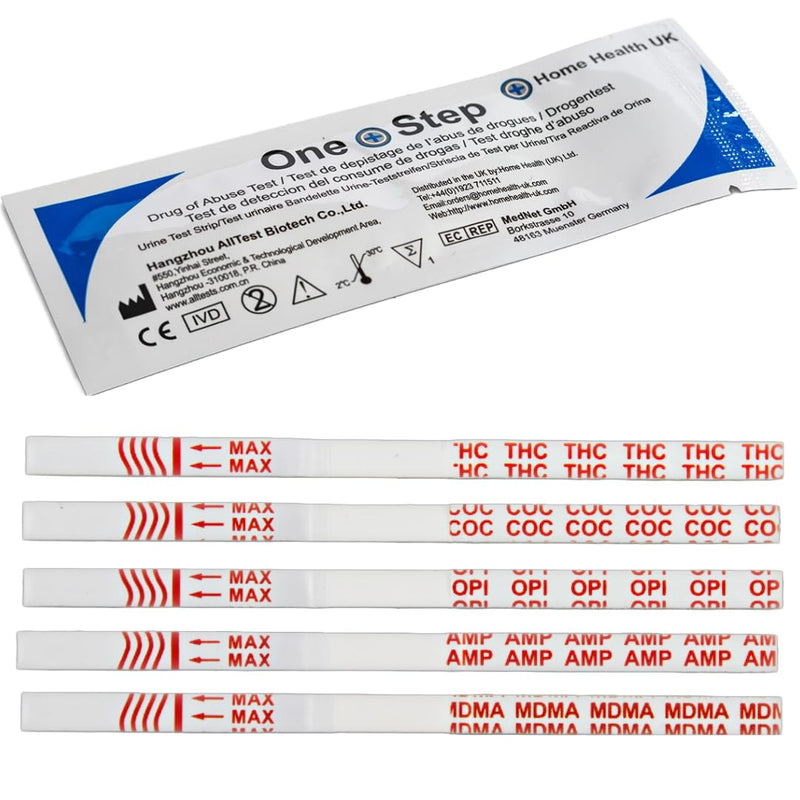 One Step - 1 Pack (5 Tests) Home Drug Test Kits - Tests for Cannabis, Cocaine, Heroin (Opiates), Speed (Amphetamines) and Ecstasy (1x5 Drug Pack) - NewNest Australia
