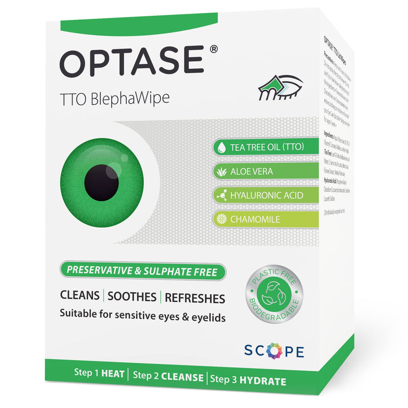 Optase TTO BlephaWipe Eyelid Cleansing Wipes - for Daily Eyelid Hygiene & Relief for Blepharitis, Tired and Dry Eyes - 20 Wipes 20 Count (Pack of 1) - NewNest Australia