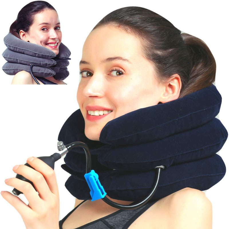 MEDIZED® Cervical Neck Stretcher Traction Device, Neck Support Brace, Inflatable & Adjustable Neck Support Pillow is Ideal for Spine Alignment & Chronic Neck Pain Relief Blue - NewNest Australia