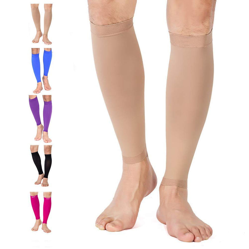 TOFLY® Calf Compression Sleeve for Men & Women, 1 Pair, Footless Compression Socks 20-30mmHg for Leg Support, Shin Splint, Pain Relief, Swelling, Varicose Veins, Maternity, Nursing, Travel, Beige XL - NewNest Australia