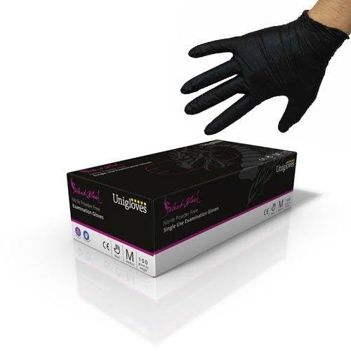 Unigloves Select Black Nitrile GT0033 Single Use Examination - Multipurpose, Powder Free Disposable Gloves, Optimised for Tattoo/Piercing and Beauty, Box of 100 Gloves, Black, Medium - NewNest Australia