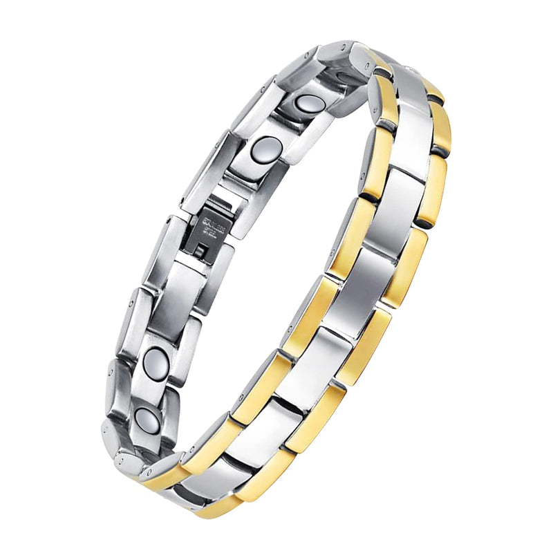 Jeracol Lymph Detox Titanium Steel Magnetic Bracelet for Men with Strength Magnets(3500Gauss) Womens Magnetic Wristband Brazaletes,Adjustable Size with Remove Tool & Gift Box. A-Silver Gold - NewNest Australia