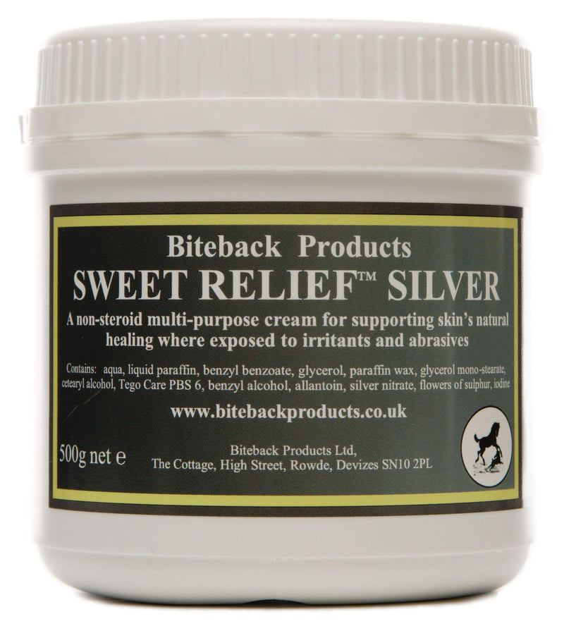 Biteback Products 'Sweet Relief Silver' Support Cream For Sensitive Skin, Minor Wounds & Rubs (Horse & Dog) 500g - PawsPlanet Australia