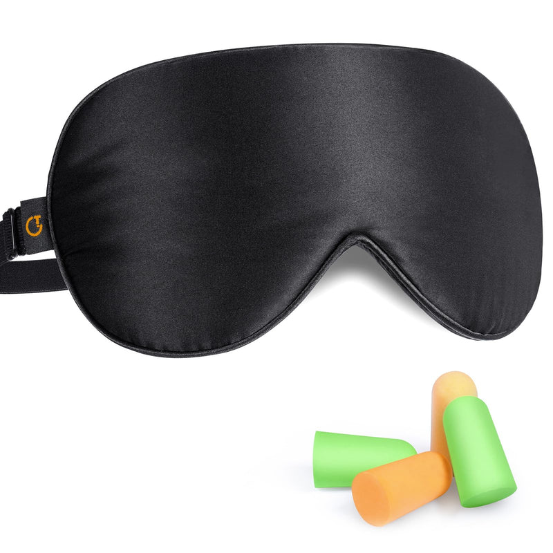 Silk Sleep Mask, Eye Mask, Gritin Light-Blackout Design Ultra Soft & Comfortable 100% Natural Silk Sleeping Mask Eye Blinder with Adjustable Strap and Ear Plug for Men, Women and Kids Black - NewNest Australia