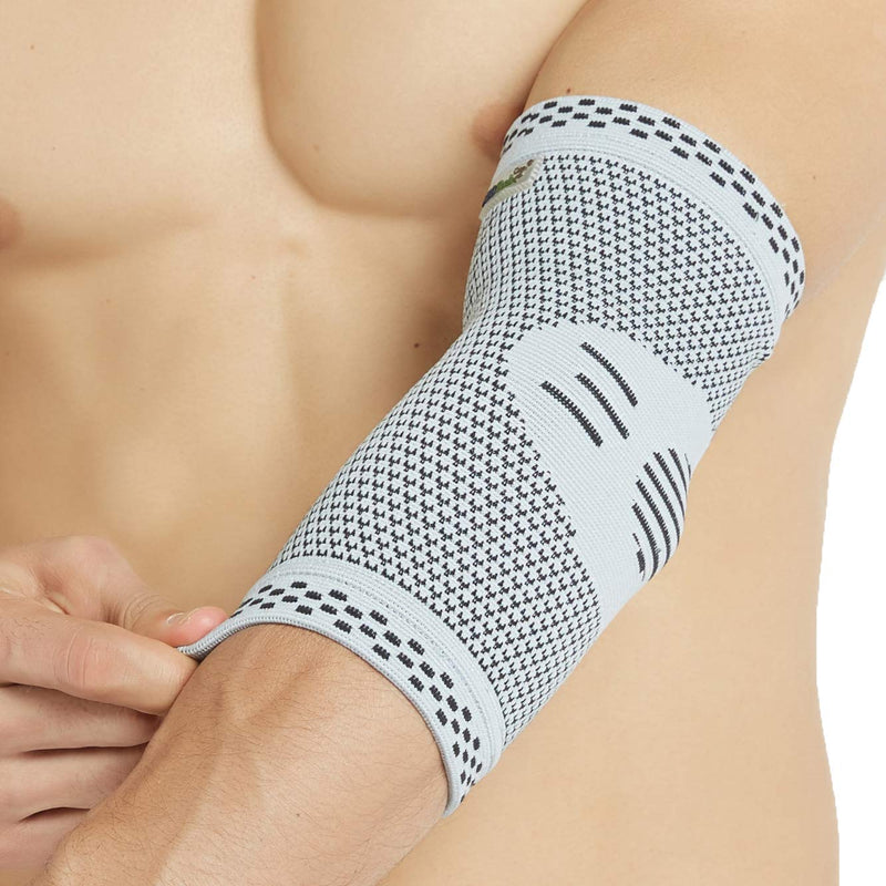 Neotech Care Elbow Support Sleeve - Bamboo Fiber 3D Weaving Knitted Fabric - Elastic & Breathable - For Golf, Tennis, Sports - Right or Left Arm - Grey Colour (Size M, 1 Unit) - NewNest Australia