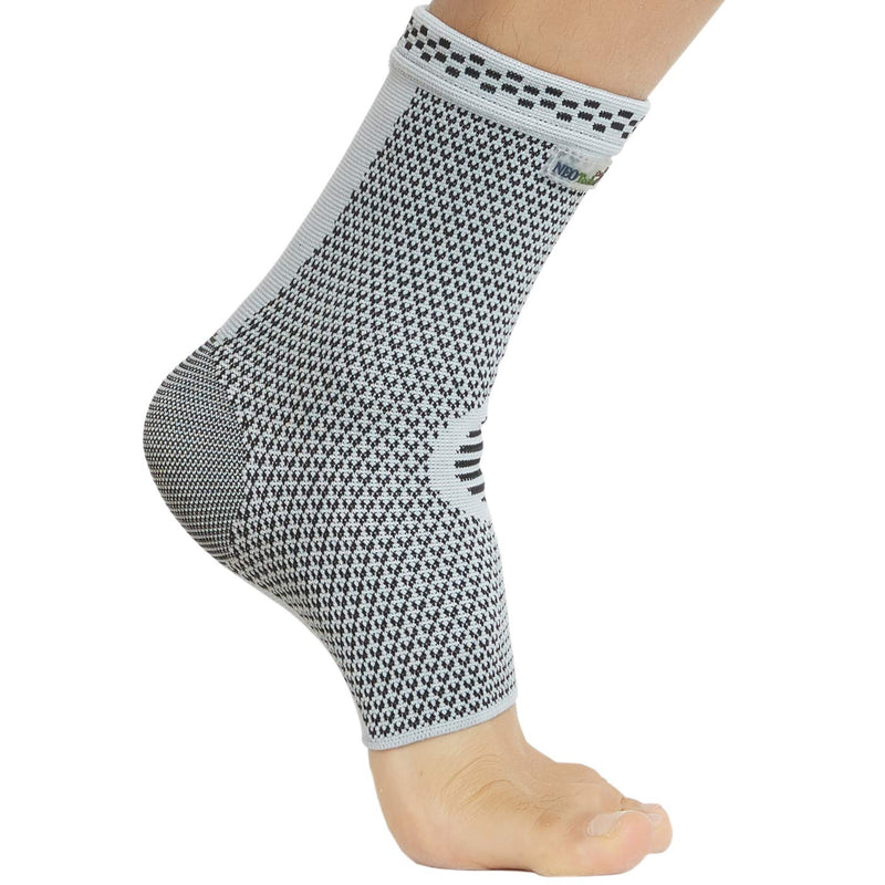 Neotech Care Ankle Support Sleeve - Bamboo Fiber Knitted Fabric - Light, Elastic & Breathable - Medium Compression - Sports, Exercise, Gym - Right or Left Foot, Men, Women - Grey (Size L, 1 Unit) - NewNest Australia