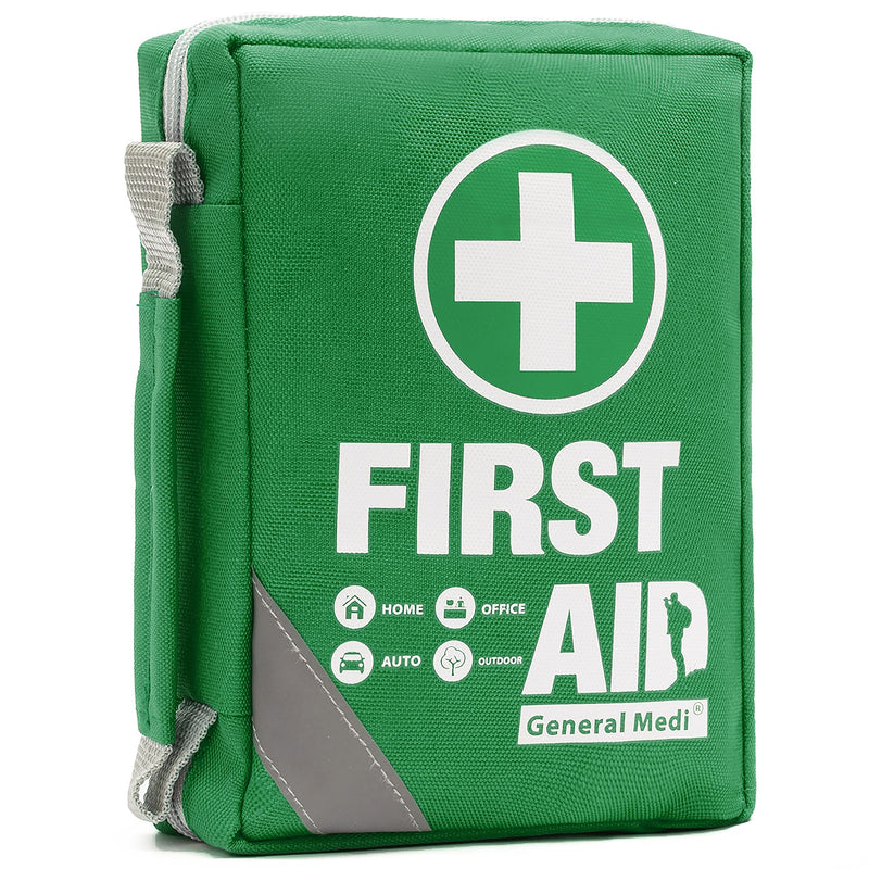 First Aid Kit -Compact First Aid Bag(175 Piece) - Reflective Bag Design- Includes 2 x Eyewash,Instant Cold Pack,Emergency Blanket for Home, Office, Vehicle,Camping, Workplace & Outdoor Green - NewNest Australia