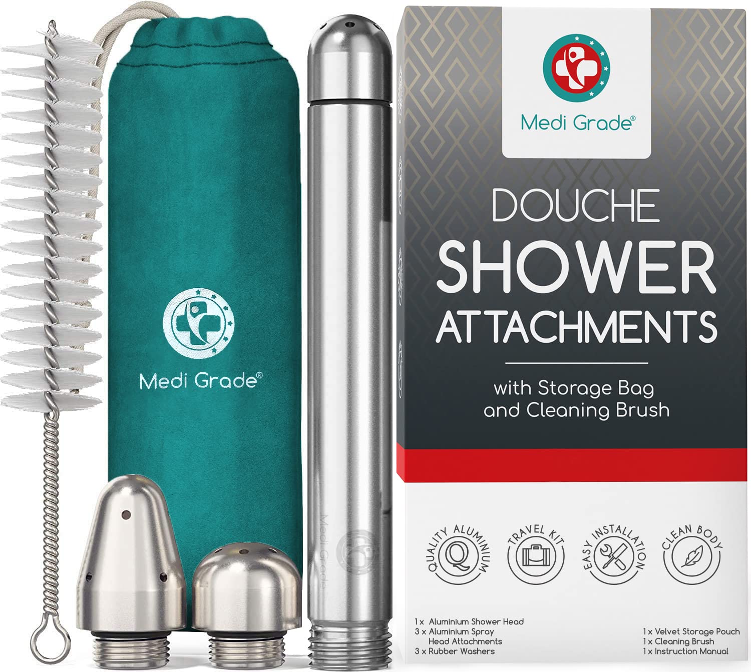 Shower Enema Douche Kit - [8pc] Aluminium for Intimate Colon Cleanse Kit by  Medi Grade - Unisex Shower Douche Attachment - with Velvet Storage Bag,  Cleaning Brush & Cloth - Intimate Hygiene Kit | NewNest Australia