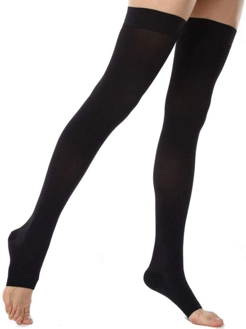 PEDIMEND Open Toe Graduated Compression Stockings (1PAIR - 2PCS) | Ideal for Swelling/Varicose Veins/Edema/Pregnancy | Effective Relief from Tightness & Muscle Soreness (Black) Black - NewNest Australia