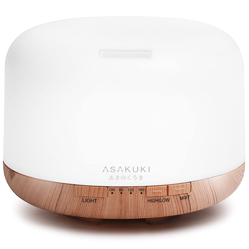 ASAKUKI 500ml Essential Oil Diffuser, Premium 5 In 1 Ultrasonic Aromatherapy Scented Oil Diffuser Vaporizer Humidifier, Timer and Waterless Auto-Off, 7 LED Light Colors Light Wood Grain - NewNest Australia