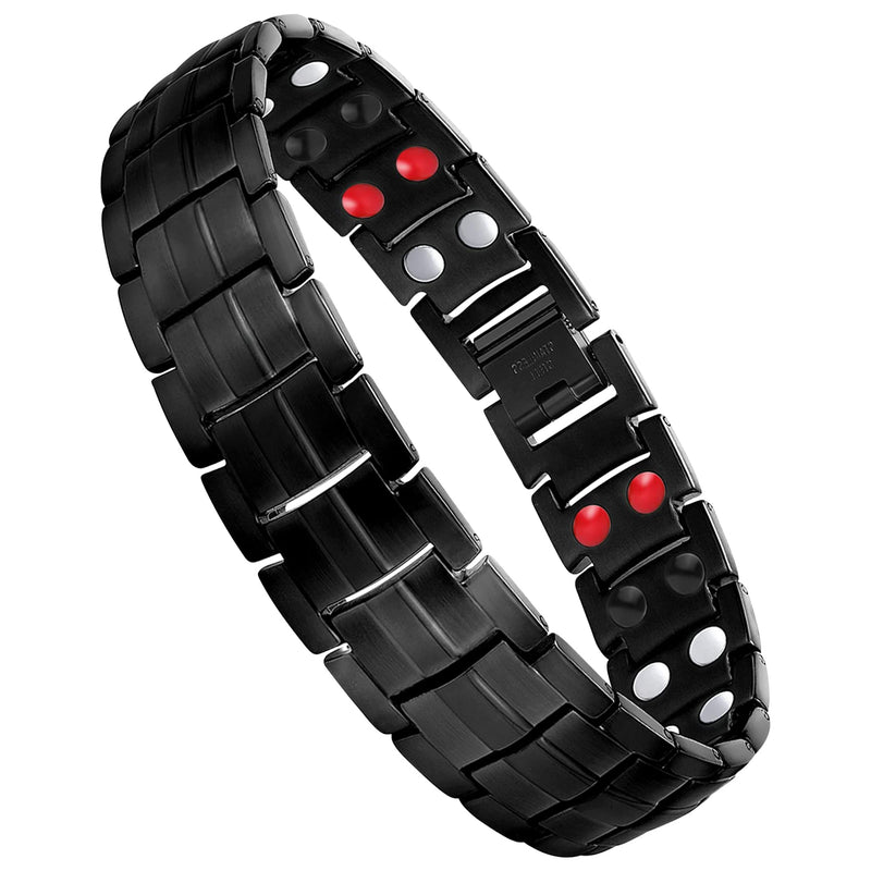 Jeracol Titanium Steel Magnetic Bracelets for Men,4 Element Double Row Strength Magnets Wristband Magnetic Brazaletes with Free Links Removal Tool & Jewelry Gift Box A-black - NewNest Australia