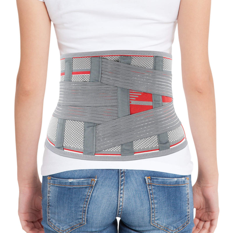 ORTONYX Lumbar Support Belt Lumbosacral Back Brace – Ergonomic Design and Breathable Material - XS/M (Waist 26"-32.2") Gray/Red XS/M (Waist 26"-32.2") Grey / Red - NewNest Australia