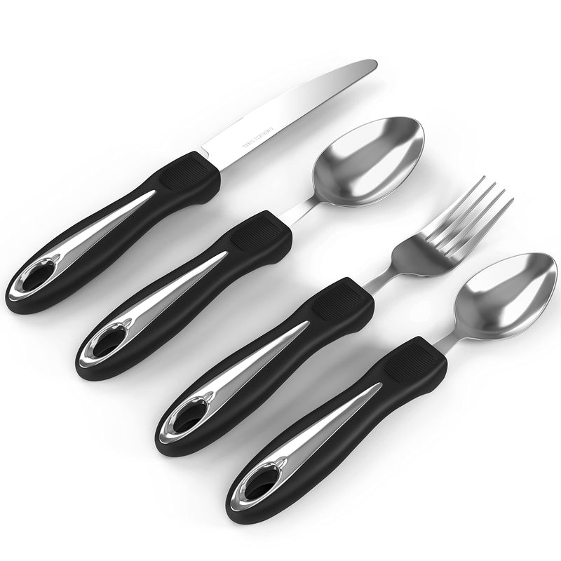 iMedic Comfort Grips Cutlery - Cutlery for Disabled Hands - Dishwasher Safe Disabled Cutlery for Adults - Disability Cutlery for Adults Suffering from Trembling Hands - 1 Set Silver/Black Single - NewNest Australia