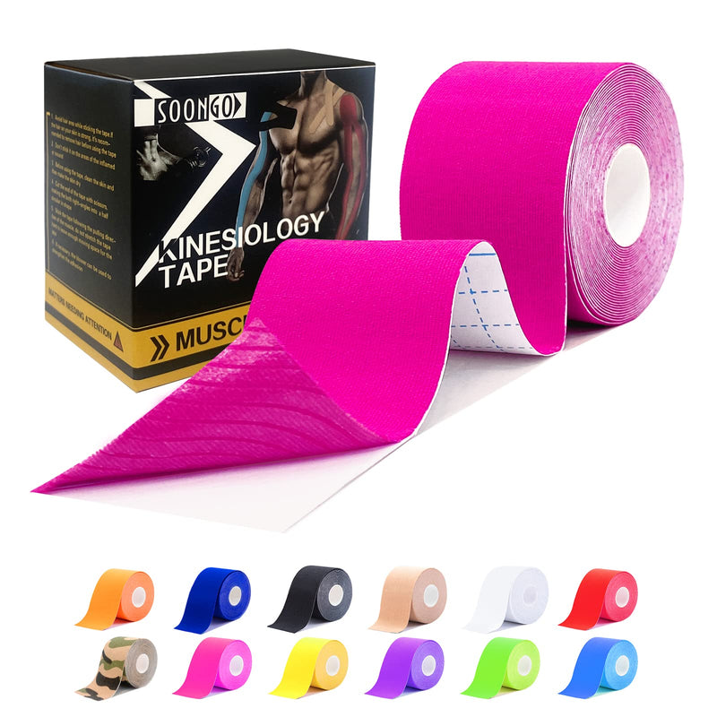 Kinesiology Tape 2 Rolls Relieve Muscle Soreness and Strain Shoulders Wrists Knees Ankles Elastic Waterproof Good Air Permeability Hypoallergenic Pink 5cm*5m by SOONGO Pack of 2 - NewNest Australia
