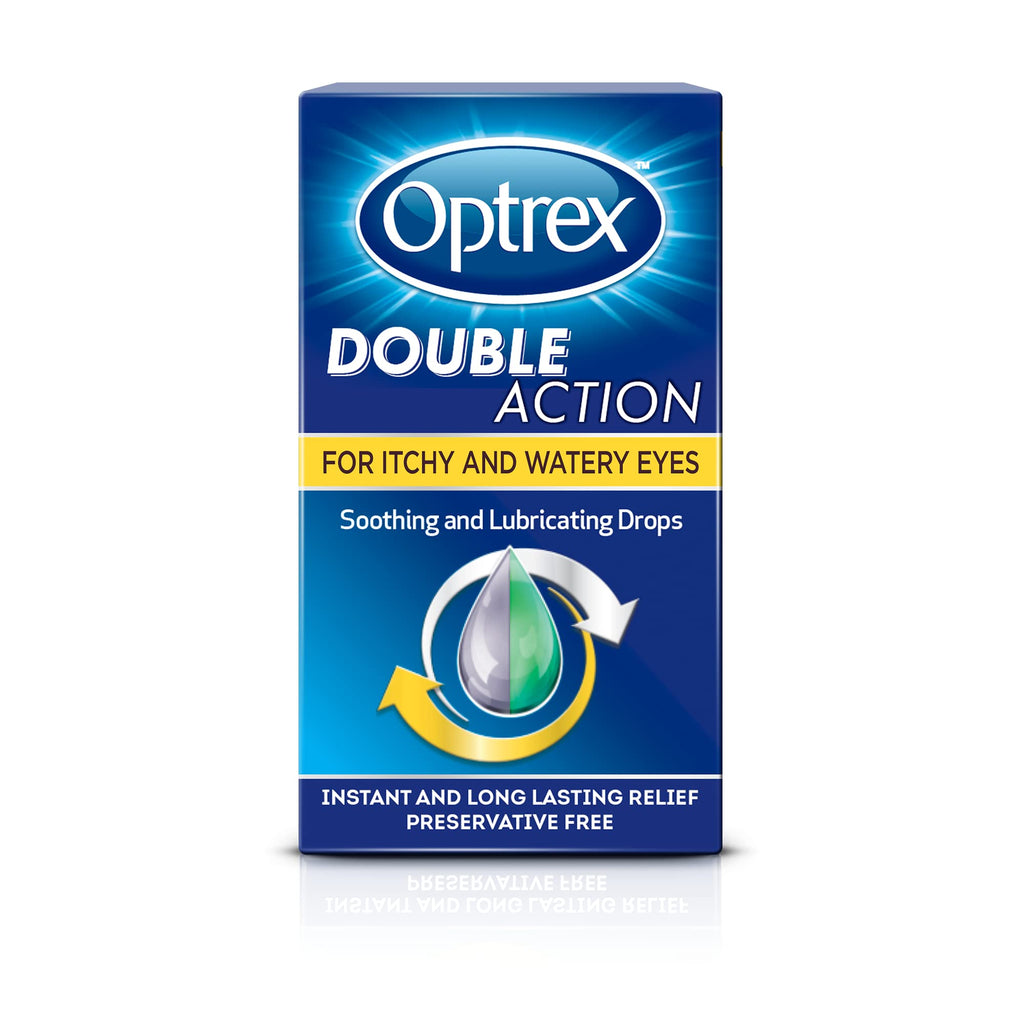 Optrex Double Action, For Itchy & Watery Eyes, Soothing & Lubricating Drops, 10ml each, Restores Eye Moisture, Instant & Long Lasting Relief, Preservative Free - NewNest Australia