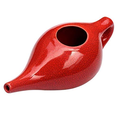 Ceramic Neti Pot for Nasal Cleansing Crackle Pattern | Ceramic Neti Pot with 10 Sachets of Neti Salt | Natural Treatment for Sinus, Infection and Congestion (Red) - NewNest Australia