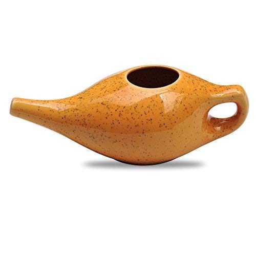 Ceramic Neti Pot for Nasal Cleansing Freckle Pattern | Neti Pot with 10 Sachets of Neti Salt + Instructions Leaflet | Natural Treatment for Sinus, Infection and Congestion (Orange) - NewNest Australia