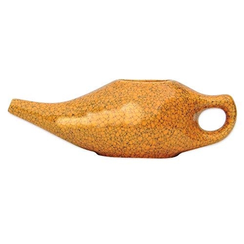 Ceramic Neti Pot for Nasal Cleansing Crackle Pattern | Neti Pot with 10 Sachets of Neti Salt + Instructions Leaflet | Natural Treatment for Sinus, Infection and Congestion (Orange) - NewNest Australia