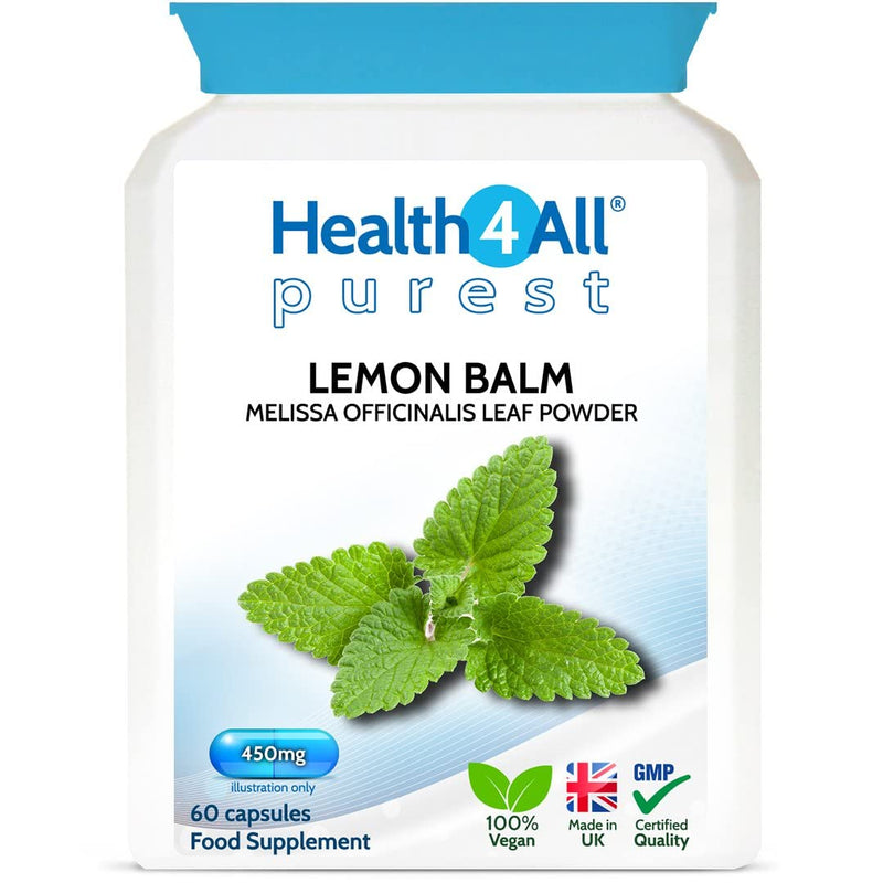 Lemon Balm 450mg 60 Capsules (V) .(not Tablets) Purest- no additives, Vegan. Melissa for Anxiety, Stress and Sleep. Made in The UK by Health4All 60 Count (Pack of 1) - NewNest Australia
