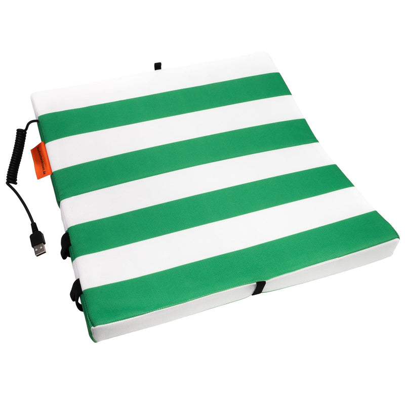Heated Stadium Seat Cushion | Thermal Heat to Keep You Warm When Doing Outdoor Activities Like Camping | Foldable & Portable | Water & Dirt-Resistant | USB Connector | Green/White | 33x33x3.5 cm - NewNest Australia