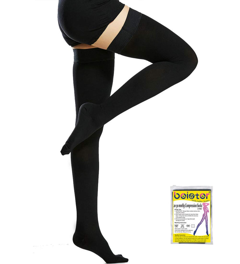 Beister Medical Closed Toe Thigh High Compression Stockings with Silicone Band for Women & Men, Firm 20-30 mmHg Graduated Support for Varicose Veins, Edema, Flight （1 Pair） Black XXL - NewNest Australia