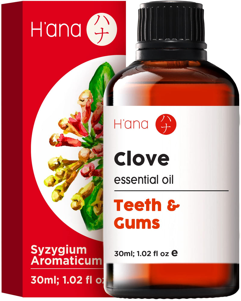H’ana Clove Oil for Tooth Aches & Pain Relief - 100% Pure and Natural Clove Essential Oil - Therapeutic Grade Clove Oil Essential Oil - Clove Oil for Hair Growth, Skin, Teeth & Gums (30ml) - NewNest Australia
