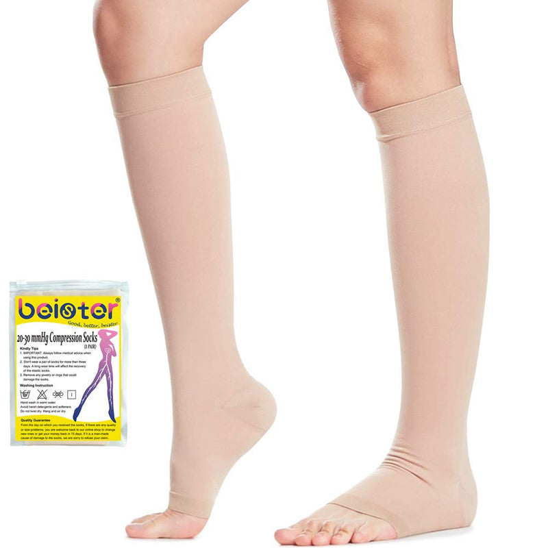 Beister Medical Open Toe Knee High Calf Compression Socks for Women & Men, Firm 20-30 mmHg Graduated Support Hosiery for Varicose Veins, Edema, Flight, Pregnancy （A Pair） Beige XL - NewNest Australia