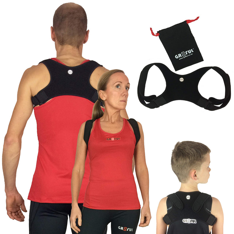 gr8ful® Posture Corrector | Physio Spinal Brace, Men, Women & Kids. Back, Shoulder & Neck Pain Relief, Black, 1 Size, Adjustable Neoprene Discreet Design, Fab for Sports Use. - NewNest Australia