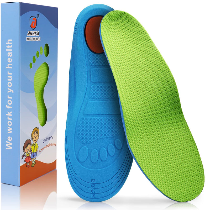 Ailaka Kids Orthotic Athletic Elastic Shock Absorbing Insoles, Comfortable Arch Support Gel Cushion Sports Inserts for Children, Green, Junior UK 1.5-3.5 / EU 33-37 1.5/3.5 UK - NewNest Australia