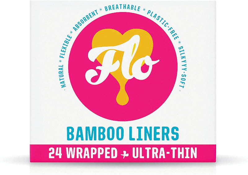 Flo Organic Bamboo Leakproof, Highly Absorbent Slim Panty Liners - Individually Wrapped - Biodegradable & Cruelty, Plastic & Vegan Free - 24 Pack 24 Count (Pack of 1) - NewNest Australia