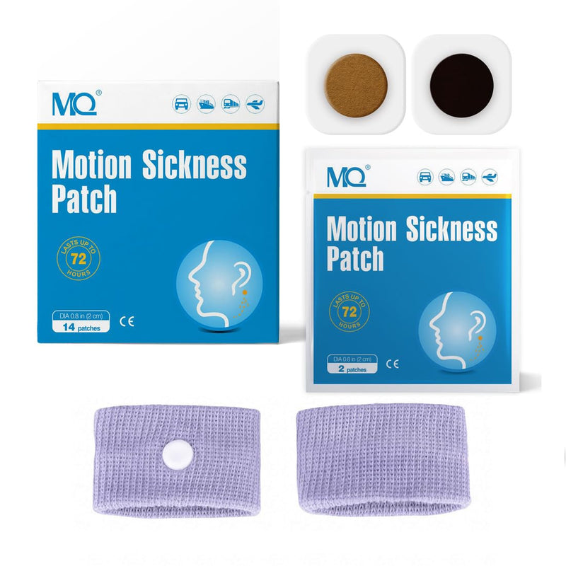 MQ Motion Sickness Patches with 2 Pairs of Wristbands - for Nausea, Dizziness & Vomiting from Motion Sickness, Fast Acting, and No Side Effects (14) - NewNest Australia