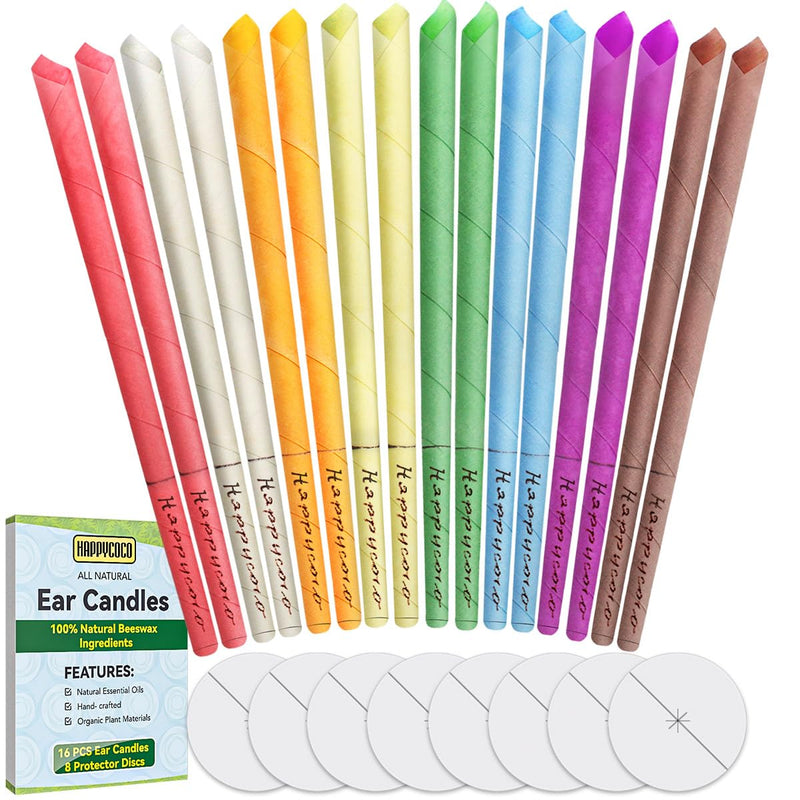 Ear Candles, Happycoco Hopi Ear Candles All Natural Beeswax Canding Cones Ear Wax Remover Candles 100% Non-Toxic Cylinders Fragrance Hollow Cone Candles with(8 Colours)+8 Protective Disks - NewNest Australia